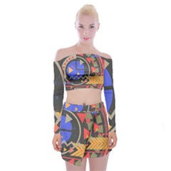 Background Abstract Colors Shapes Off Shoulder Top With Mini Skirt Set by Pakrebo