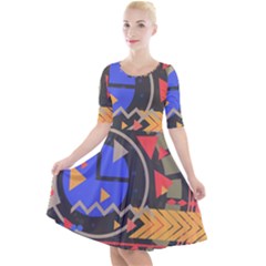 Background Abstract Colors Shapes Quarter Sleeve A-line Dress