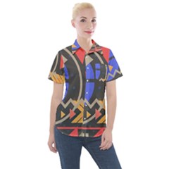 Background Abstract Colors Shapes Women s Short Sleeve Pocket Shirt