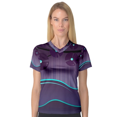 Scenery Sea Full Moon Stylized V-neck Sport Mesh Tee by Pakrebo