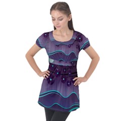 Scenery Sea Full Moon Stylized Puff Sleeve Tunic Top by Pakrebo