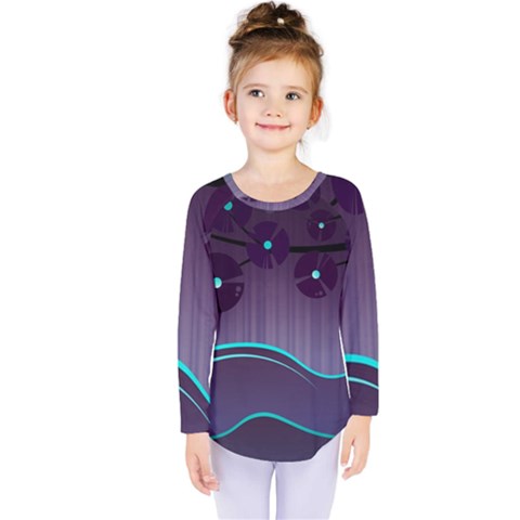 Scenery Sea Full Moon Stylized Kids  Long Sleeve Tee by Pakrebo