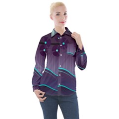 Scenery Sea Full Moon Stylized Women s Long Sleeve Pocket Shirt