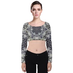 Abstract Background Texture Design Velvet Long Sleeve Crop Top by Pakrebo