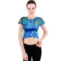 Bokeh Floral Blue Design Crew Neck Crop Top View1