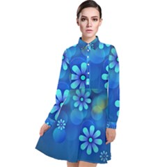 Bokeh Floral Blue Design Long Sleeve Chiffon Shirt Dress by Pakrebo