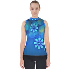 Bokeh Floral Blue Design Mock Neck Shell Top by Pakrebo