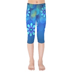 Bokeh Floral Blue Design Kids  Capri Leggings  by Pakrebo