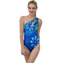 Bokeh Floral Blue Design To One Side Swimsuit View1