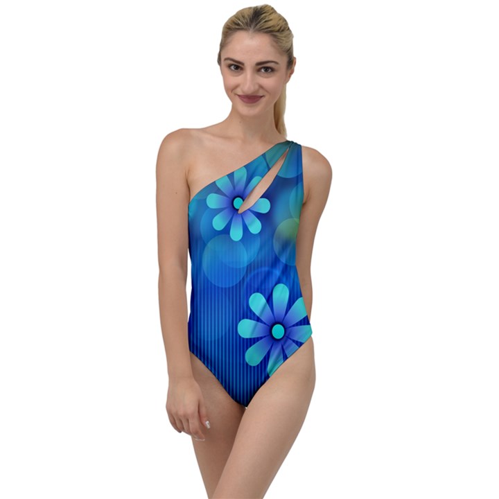 Bokeh Floral Blue Design To One Side Swimsuit