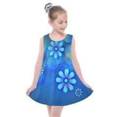 Bokeh Floral Blue Design Kids  Summer Dress by Pakrebo