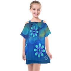 Bokeh Floral Blue Design Kids  One Piece Chiffon Dress