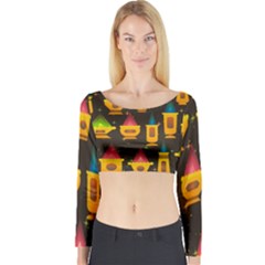 Pattern Non Seamless Objects Pots Long Sleeve Crop Top by Pakrebo