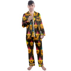 Pattern Non Seamless Objects Pots Men s Satin Pajamas Long Pants Set