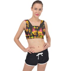 Pattern Non Seamless Objects Pots V-back Sports Bra by Pakrebo