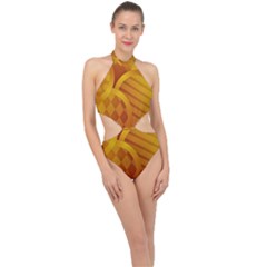 Background Abstract Shapes Circle Halter Side Cut Swimsuit by Pakrebo