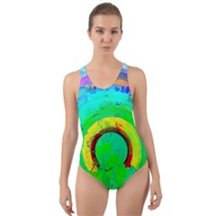 Abstract Color Design Background Cut-out Back One Piece Swimsuit by Pakrebo