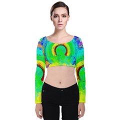 Abstract Color Design Background Velvet Long Sleeve Crop Top by Pakrebo