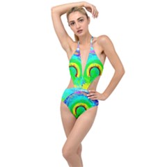 Abstract Color Design Background Plunging Cut Out Swimsuit by Pakrebo