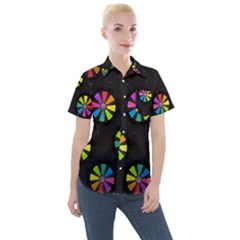 Background Non Seamless Pattern Women s Short Sleeve Pocket Shirt