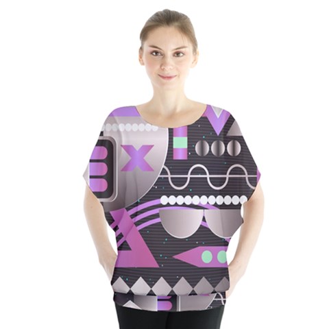 Background Abstract Geometric Batwing Chiffon Blouse by Pakrebo