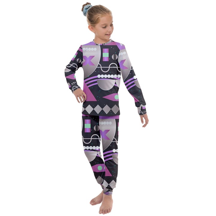 Background Abstract Geometric Kids  Long Sleeve Set 