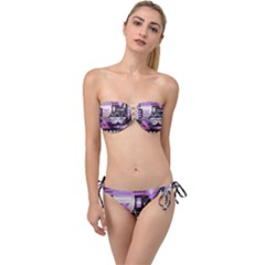 Background Abstract Geometric Twist Bandeau Bikini Set by Pakrebo