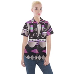 Background Abstract Geometric Women s Short Sleeve Pocket Shirt