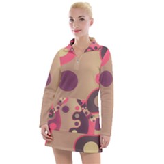 Background Wavy Pinks Bright Women s Long Sleeve Casual Dress