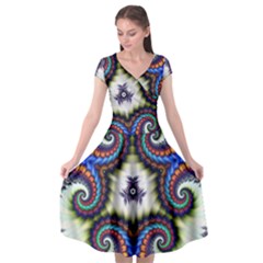 Abstract Texture Fractal Figure Cap Sleeve Wrap Front Dress by Pakrebo