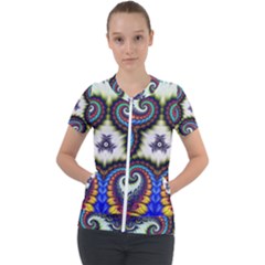 Abstract Texture Fractal Figure Short Sleeve Zip Up Jacket