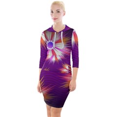 Floral Non Seamless Pattern Purple Quarter Sleeve Hood Bodycon Dress