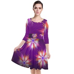 Floral Non Seamless Pattern Purple Quarter Sleeve Waist Band Dress by Pakrebo