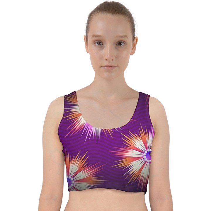 Floral Non Seamless Pattern Purple Velvet Racer Back Crop Top