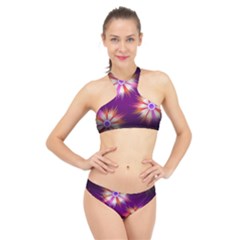 Floral Non Seamless Pattern Purple High Neck Bikini Set by Pakrebo