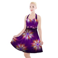 Floral Non Seamless Pattern Purple Halter Party Swing Dress 