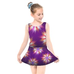 Floral Non Seamless Pattern Purple Kids  Skater Dress Swimsuit