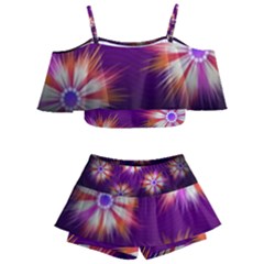 Floral Non Seamless Pattern Purple Kids  Off Shoulder Skirt Bikini