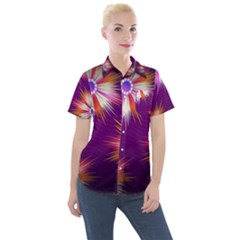 Floral Non Seamless Pattern Purple Women s Short Sleeve Pocket Shirt