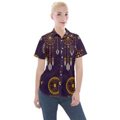 Background Non Seamless Pattern Women s Short Sleeve Pocket Shirt