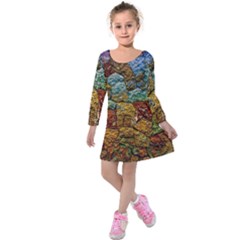 Texture Stone Structure Pattern Kids  Long Sleeve Velvet Dress