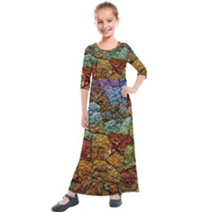 Texture Stone Structure Pattern Kids  Quarter Sleeve Maxi Dress