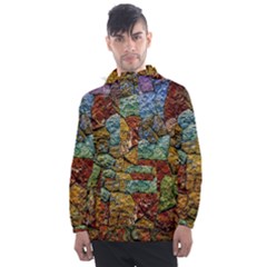 Texture Stone Structure Pattern Men s Front Pocket Pullover Windbreaker