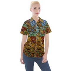 Texture Stone Structure Pattern Women s Short Sleeve Pocket Shirt