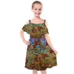 Texture Stone Structure Pattern Kids  Cut Out Shoulders Chiffon Dress