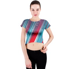 Abstract Red White Blue Feathery Crew Neck Crop Top by Pakrebo