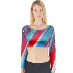 Abstract Red White Blue Feathery Long Sleeve Crop Top by Pakrebo