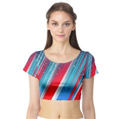 Abstract Red White Blue Feathery Short Sleeve Crop Top by Pakrebo