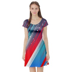 Abstract Red White Blue Feathery Short Sleeve Skater Dress by Pakrebo