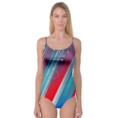 Abstract Red White Blue Feathery Camisole Leotard  by Pakrebo